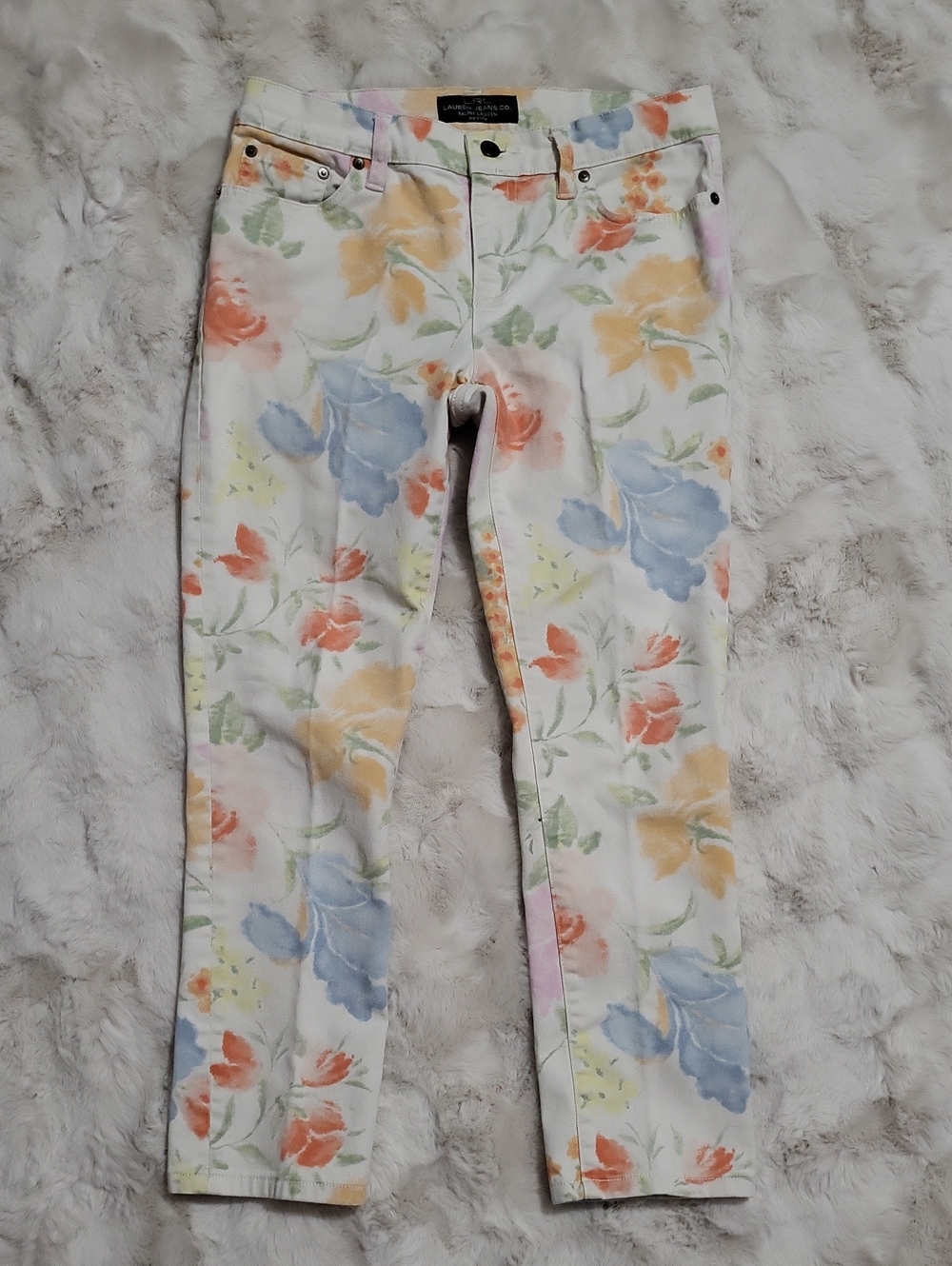 Lauren Jeans Co. Modern Straight Ankle Jeans Watercolor-inspired Floral Print